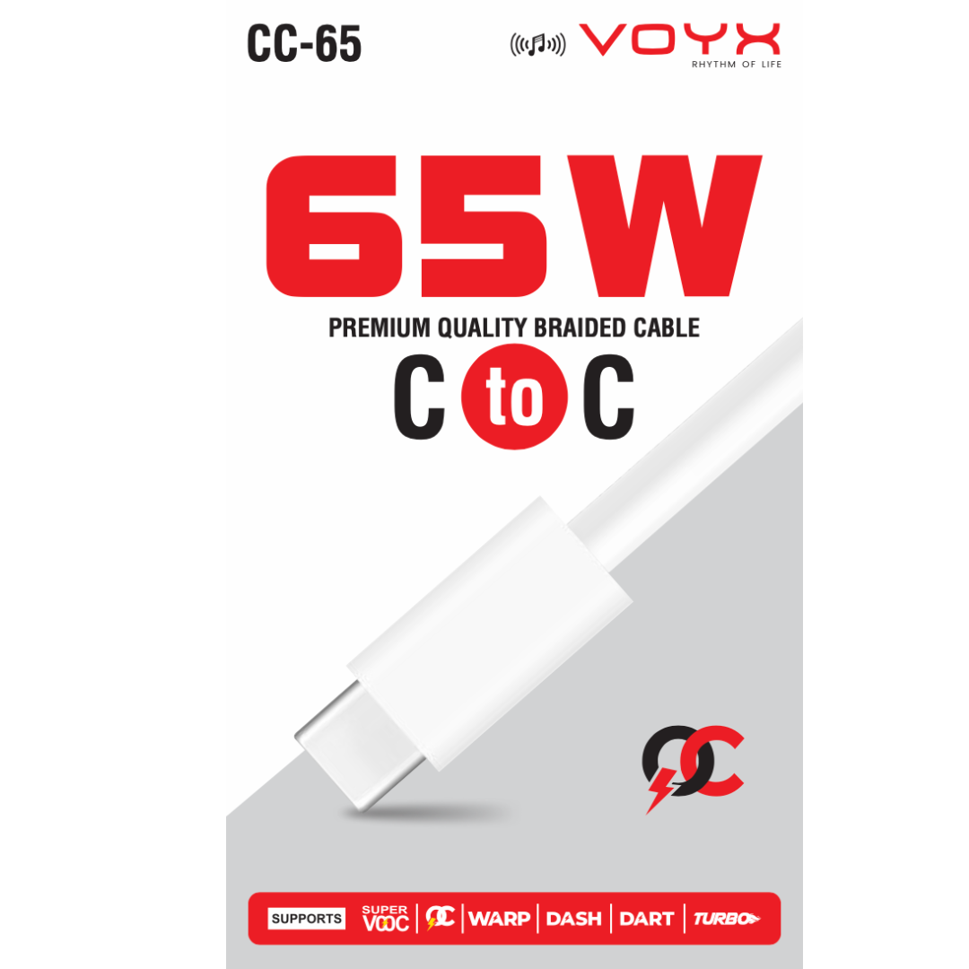 Voyx CC65 65Watt, C to C Cable for Rapid Data transfer and Charging