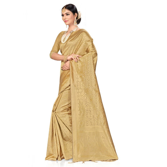 Generic Women's Banarasi Silk Saree (Cream, 5-6mtrs)