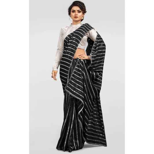 Generic Women's Vichitra Saree with Blouse (Silver, 5-6 Mtrs)