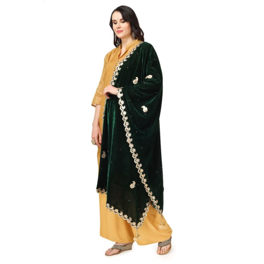 Generic Women's Velvet Gotta Patti Dupatta (Green, Length: 2.25 to 2.50 Mtr)