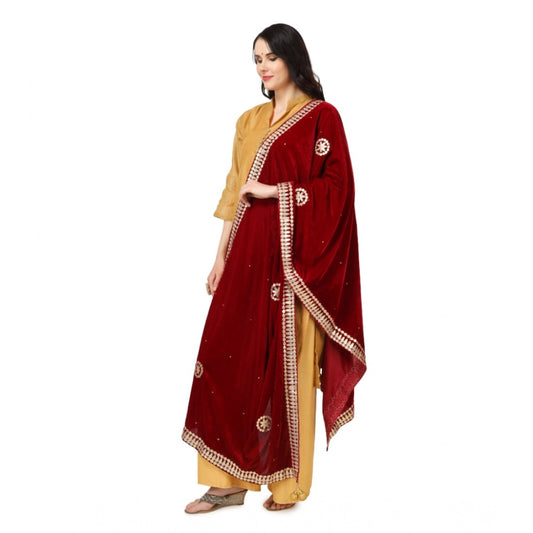 Generic Women's Velvet Gotta Patti Dupatta (Maroon, Length: 2.25 to 2.50 Mtr)