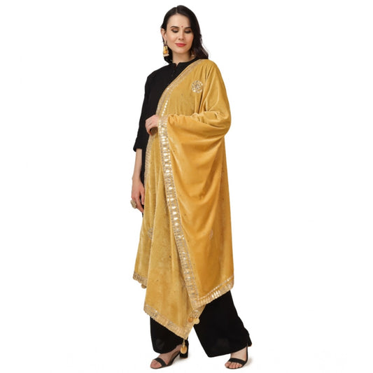 Generic Women's Velvet Gotta Patti Dupatta (Yellow, Length: 2.25 to 2.50 Mtr)