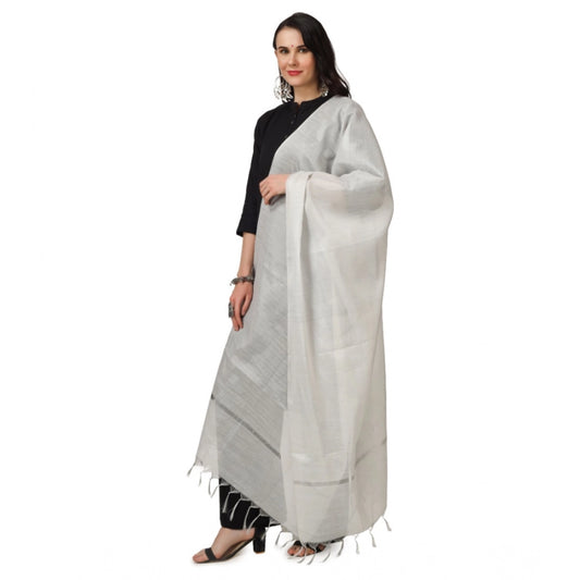 Generic Women's Chanderi Solid Dupatta (White, Length: 2.25 to 2.50 Mtr)
