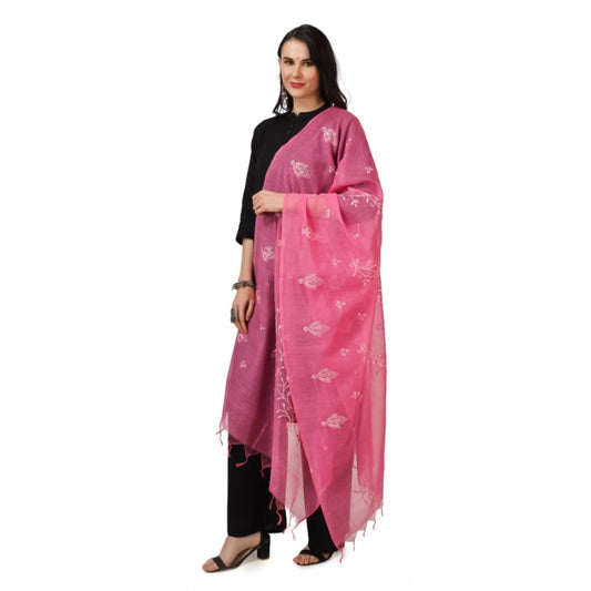 Generic Women's Cotton Embroidered Dupatta (Pink, Length: 2.25 to 2.50 Mtr)