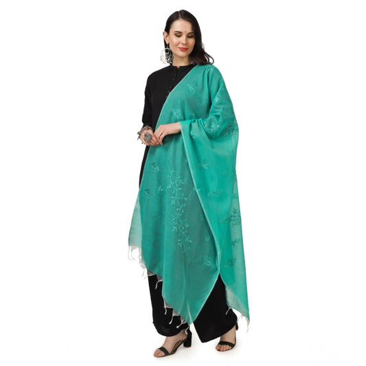 Generic Women's Cotton Embroidered Dupatta (Turquoise, Length: 2.25 to 2.50 Mtr)