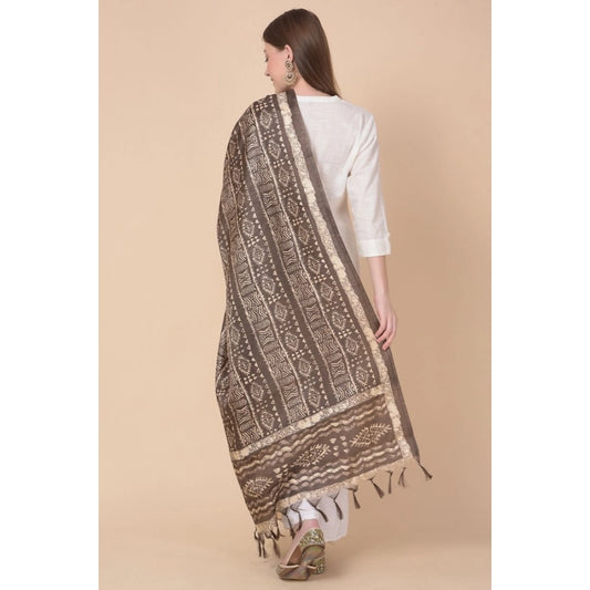 Generic Women's Art Silk Printed Dupatta (Brown, Length: 2.25 to 2.50 Mtr)
