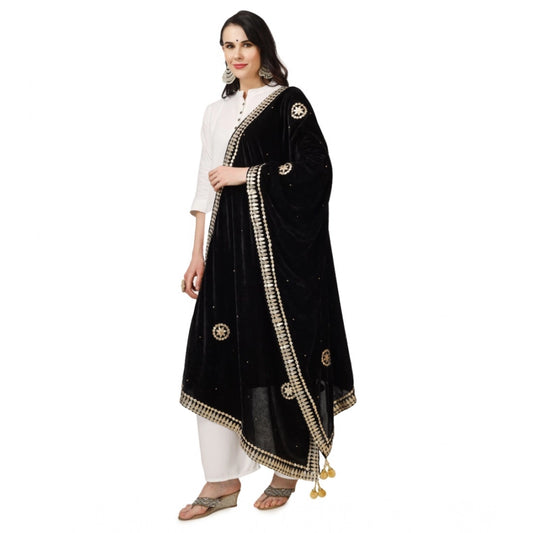 Generic Women's Velvet Gotta Patti Dupatta (Black, Length: 2.25 to 2.50 Mtr)
