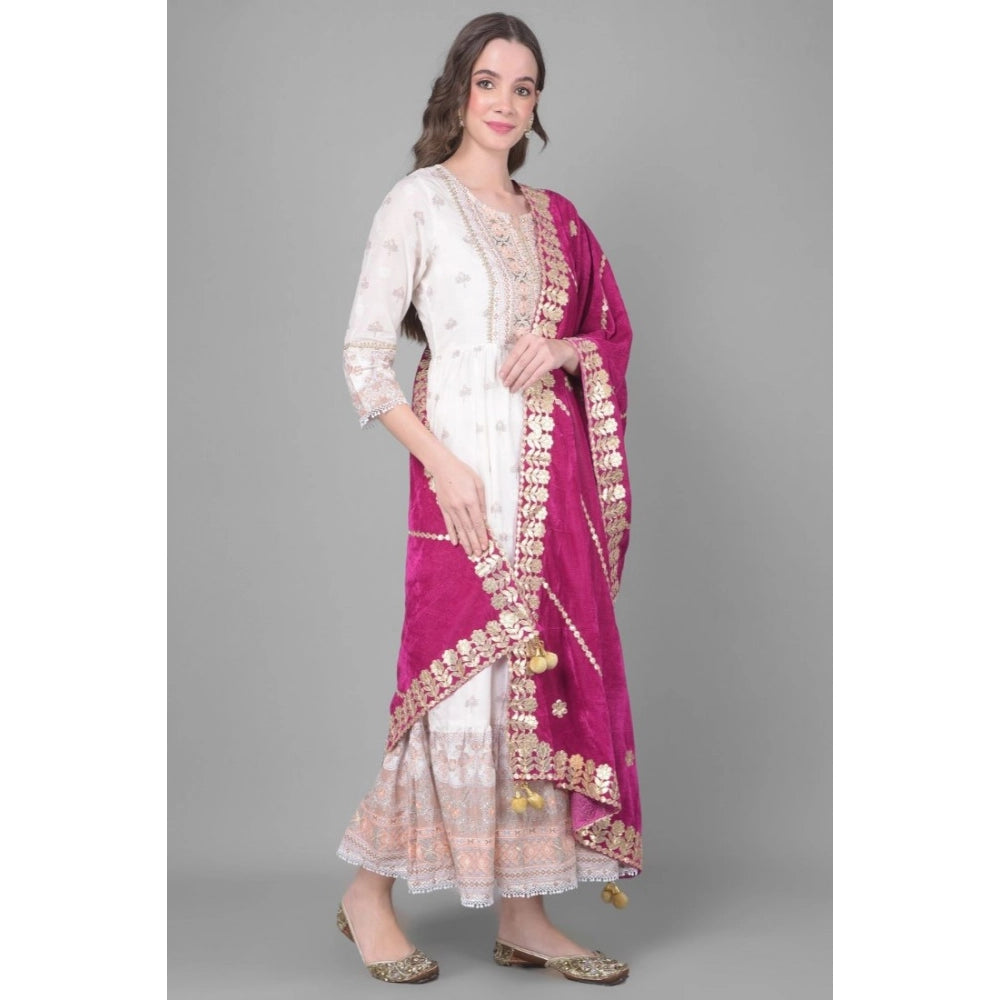 Generic Women's Velvet Gotta Patti Dupatta (Purple, Length: 2.25 to 2.50 Mtr)