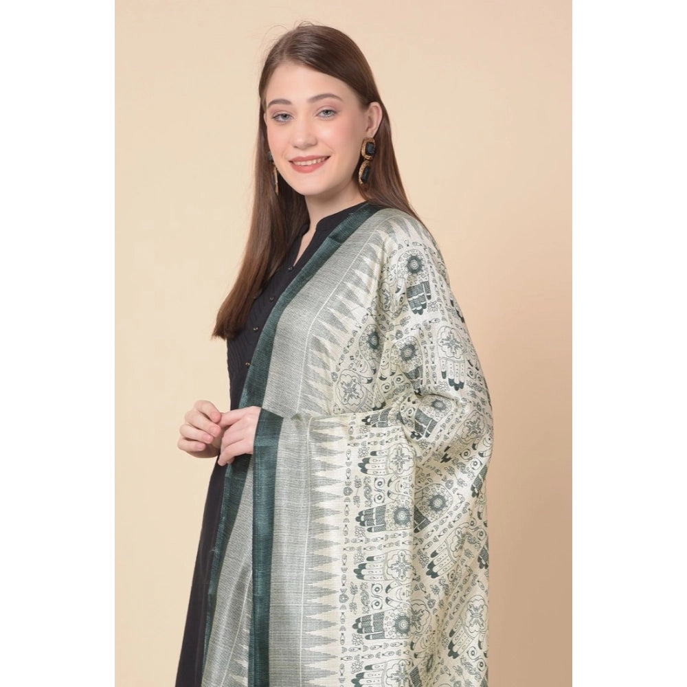 Generic Women's Art Silk Printed Dupatta (Grey, Length: 2.25 to 2.50 Mtr)
