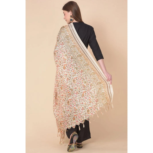 Generic Women's Art Silk Printed Dupatta (White, Length: 2.25 to 2.50 Mtr)