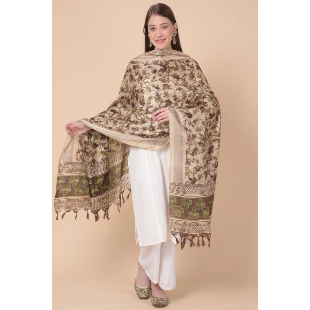Generic Women's Art Silk Printed Dupatta (Gold, Length: 2.25 to 2.50 Mtr)