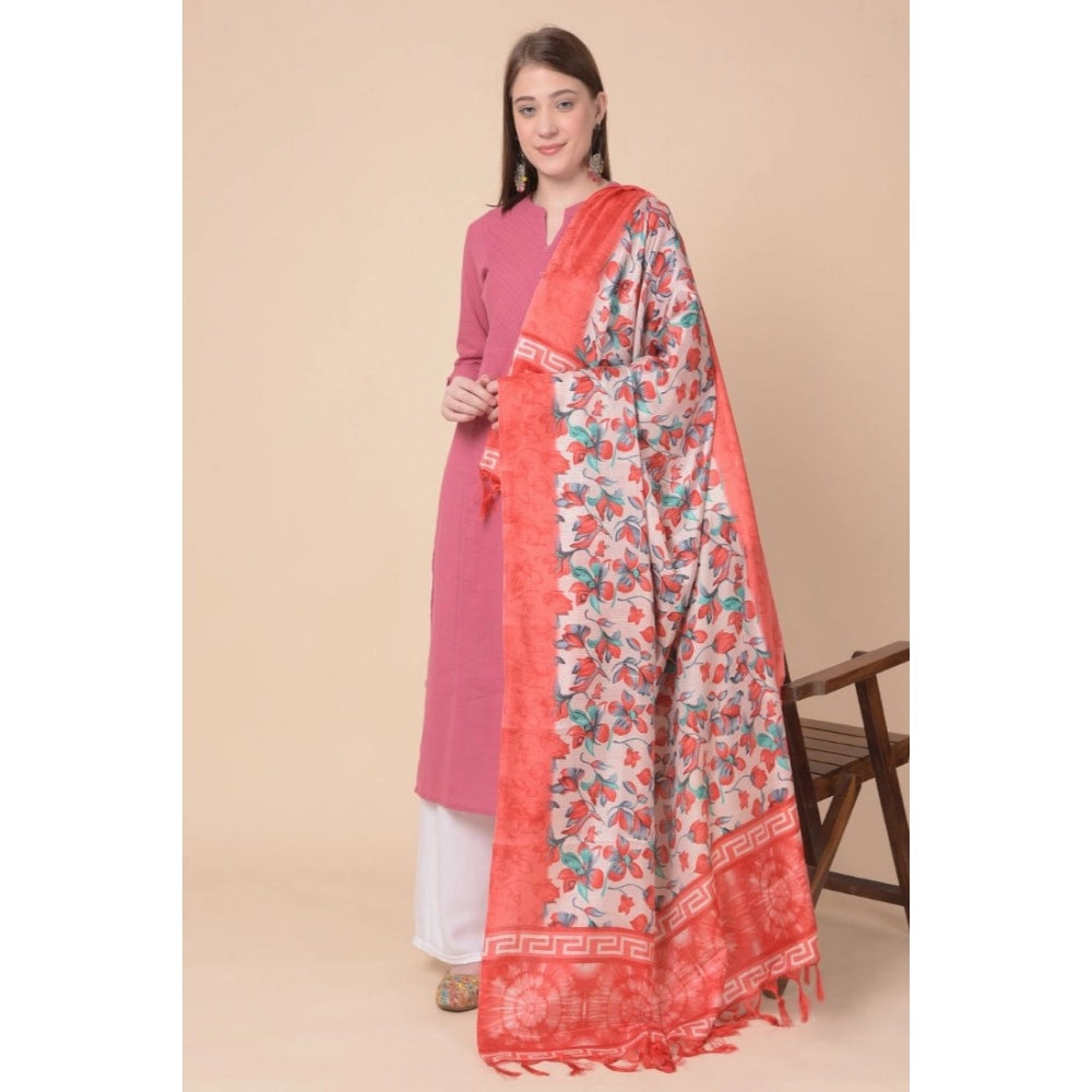 Generic Women's Art Silk Printed Dupatta (Red, Length: 2.25 to 2.50 Mtr)