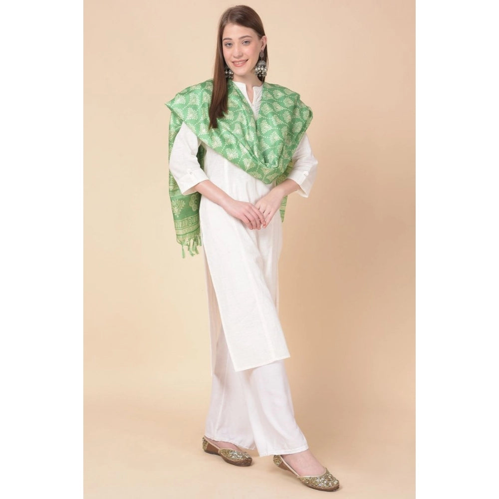 Generic Women's Art Silk Printed Dupatta (Light Green, Length: 2.25 to 2.50 Mtr)