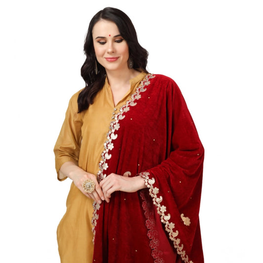 Generic Women's Velvet Gotta Patti Dupatta (Maroon, Length: 2.25 to 2.50 Mtr)