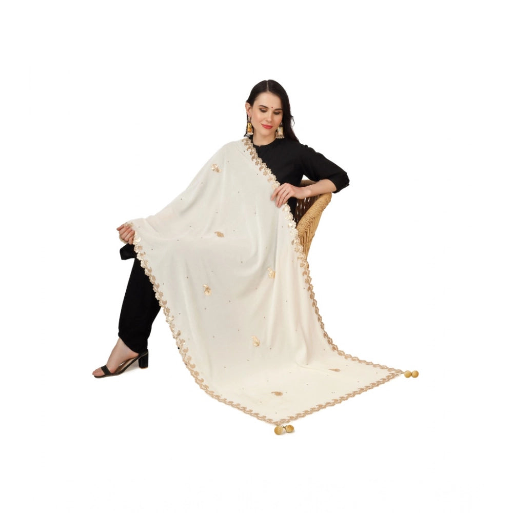 Generic Women's Velvet Gotta Patti Dupatta (Off White, Length: 2.25 to 2.50 Mtr)