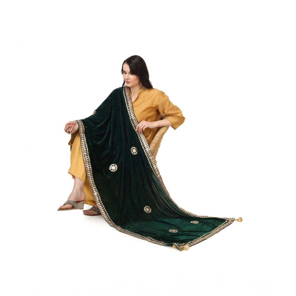 Generic Women's Velvet Gotta Patti Dupatta (Green, Length: 2.25 to 2.50 Mtr)