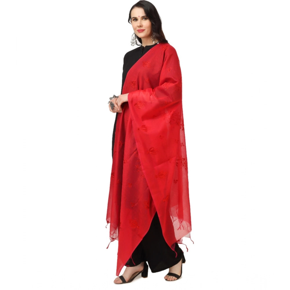 Generic Women's Cotton Embroidered Dupatta (Red, Length: 2.25 to 2.50 Mtr)