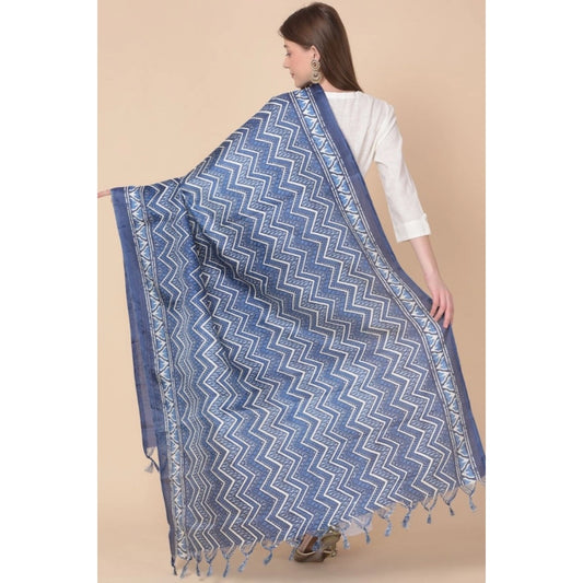 Generic Women's Art Silk Printed Dupatta (Blue, Length: 2.25 to 2.50 Mtr)