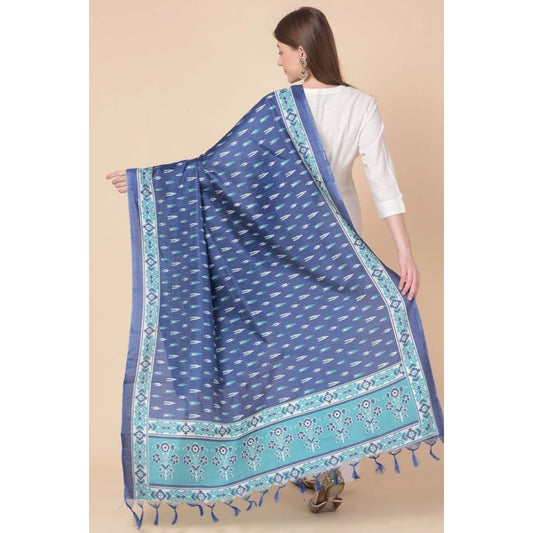 Generic Women's Art Silk Printed Dupatta (Blue, Length: 2.25 to 2.50 Mtr)
