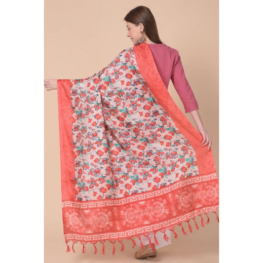 Generic Women's Art Silk Printed Dupatta (Red, Length: 2.25 to 2.50 Mtr)
