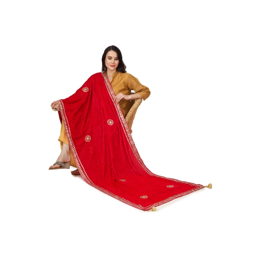 Generic Women's Velvet Gotta Patti Dupatta (Pink, Length: 2.25 to 2.50 Mtr)