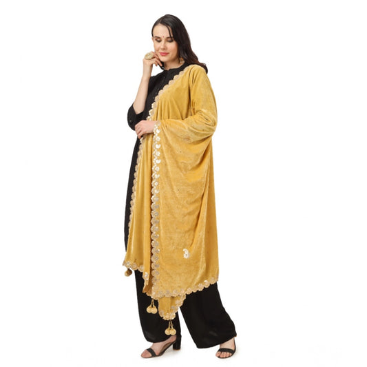 Generic Women's Velvet Gotta Patti Dupatta (Yellow, Length: 2.25 to 2.50 Mtr)