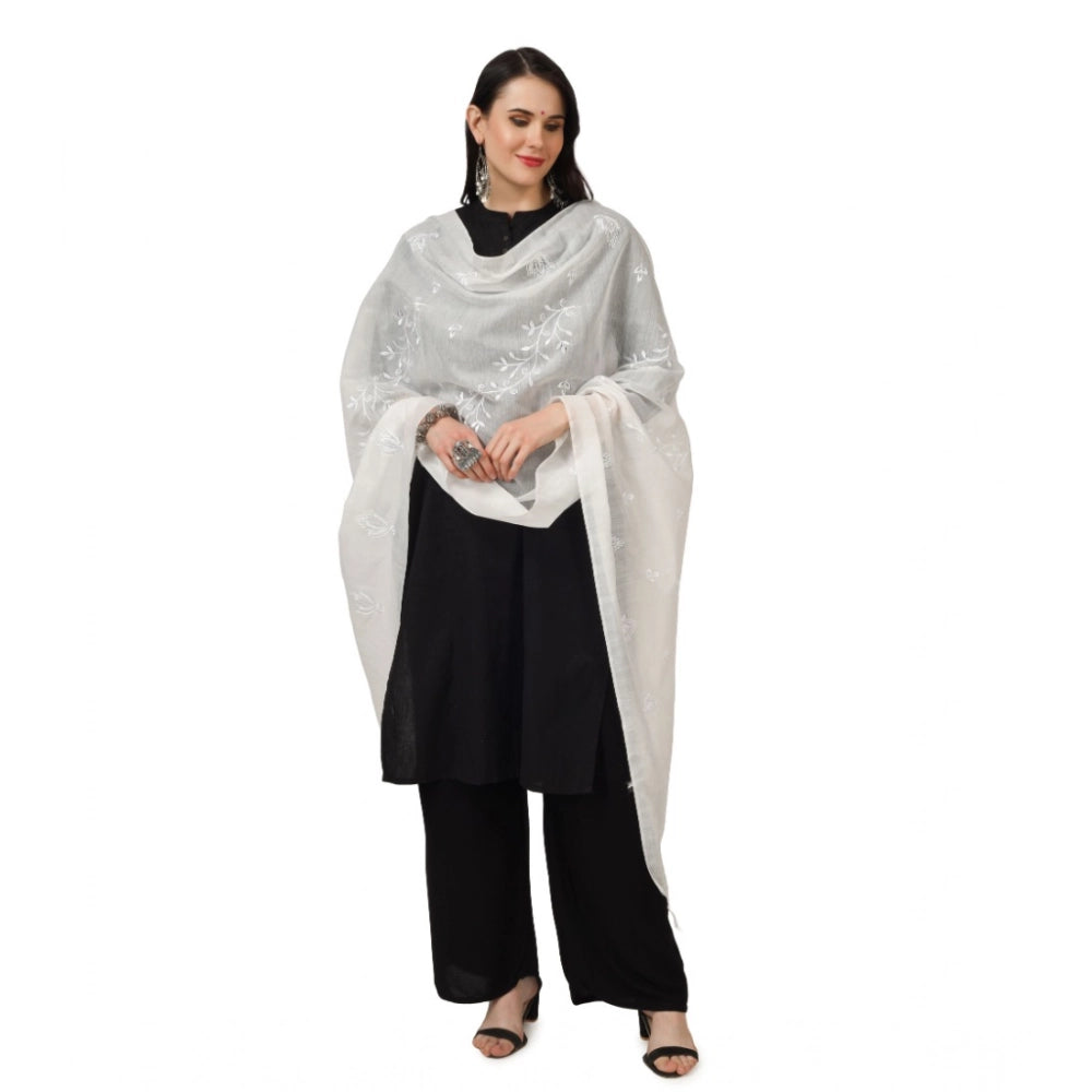 Generic Women's Cotton Embroidered Dupatta (White, Length: 2.25 to 2.50 Mtr)