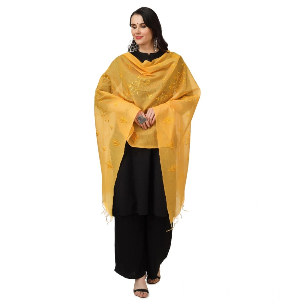 Generic Women's Cotton Embroidered Dupatta (Yellow, Length: 2.25 to 2.50 Mtr)