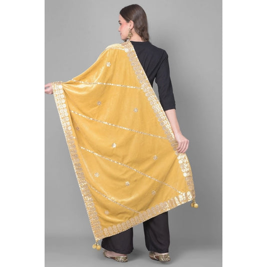 Generic Women's Velvet Gotta Patti Dupatta (Gold, Length: 2.25 to 2.50 Mtr)