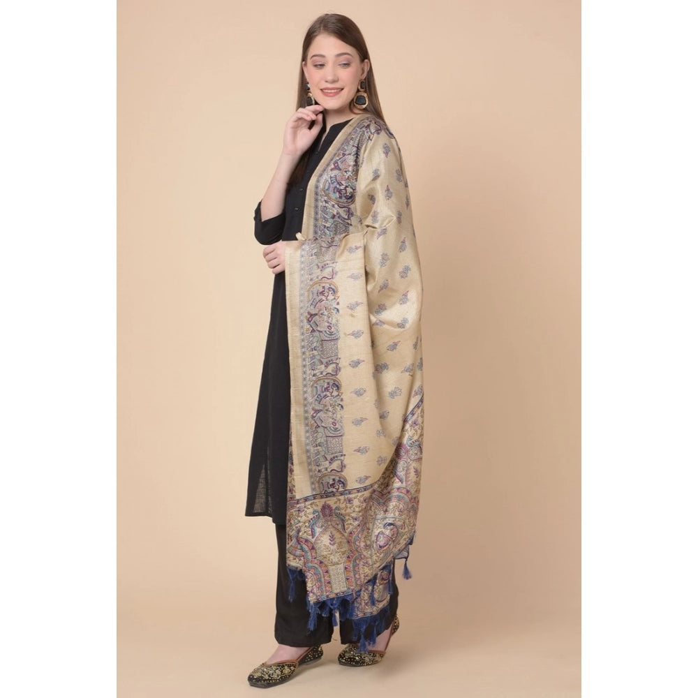 Generic Women's Art Silk Printed Dupatta (Gold, Length: 2.25 to 2.50 Mtr)