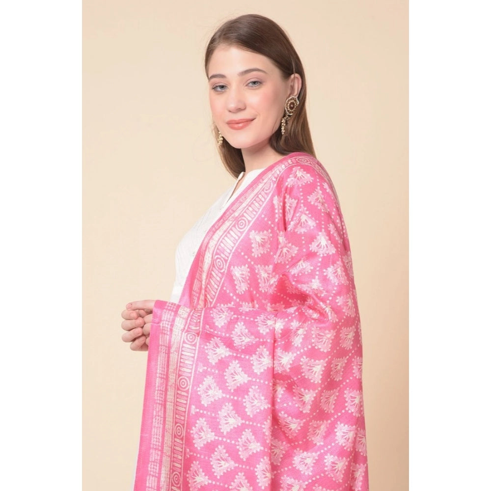 Generic Women's Art Silk Printed Dupatta (Pink, Length: 2.25 to 2.50 Mtr)