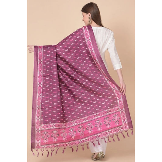 Generic Women's Art Silk Printed Dupatta (Purple, Length: 2.25 to 2.50 Mtr)