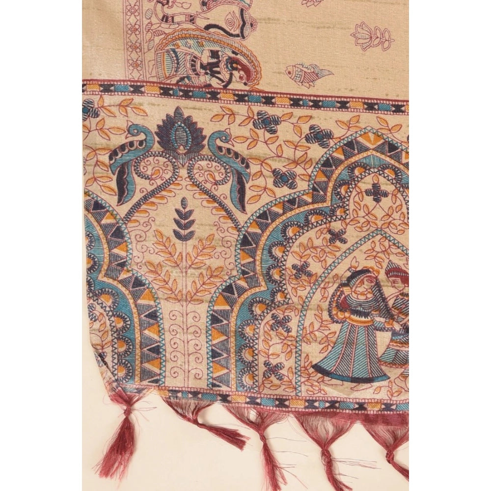 Generic Women's Art Silk Printed Dupatta (Gold, Length: 2.25 to 2.50 Mtr)