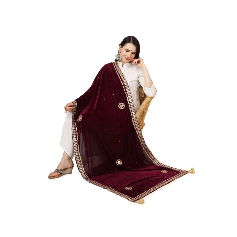 Generic Women's Velvet Gotta Patti Dupatta (Purple, Length: 2.25 to 2.50 Mtr)