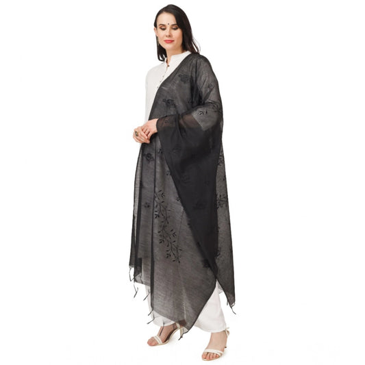 Generic Women's Cotton Embroidered Dupatta (Black, Length: 2.25 to 2.50 Mtr)