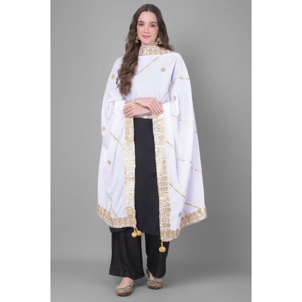Generic Women's Velvet Gotta Patti Dupatta (Off White, Length: 2.25 to 2.50 Mtr)