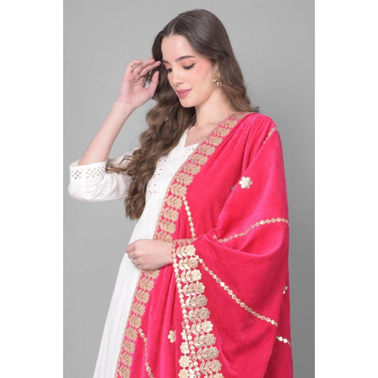Generic Women's Velvet Gotta Patti Dupatta (Pink, Length: 2.25 to 2.50 Mtr)