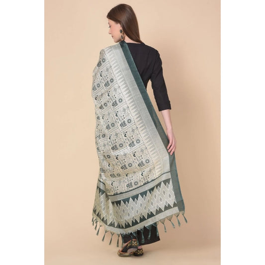 Generic Women's Art Silk Printed Dupatta (Grey, Length: 2.25 to 2.50 Mtr)