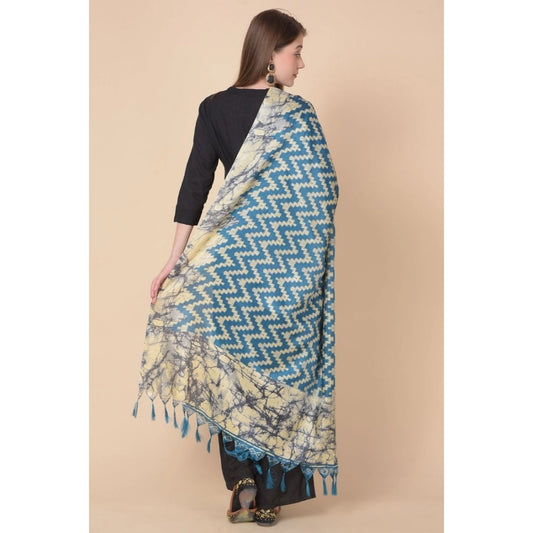 Generic Women's Art Silk Printed Dupatta (Blue, Length: 2.25 to 2.50 Mtr)