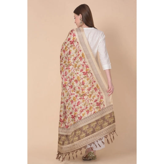 Generic Women's Art Silk Printed Dupatta (Gold, Length: 2.25 to 2.50 Mtr)