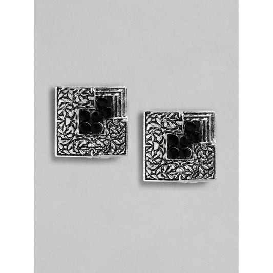 Generic Women's Rose Gold Plated Alloy Necklace & Earings Set (Silver & Black)