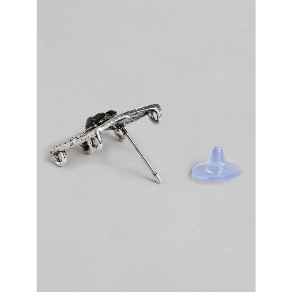 Generic Women's Rose Gold Plated Alloy Necklace & Earings Set (Silver & Black)