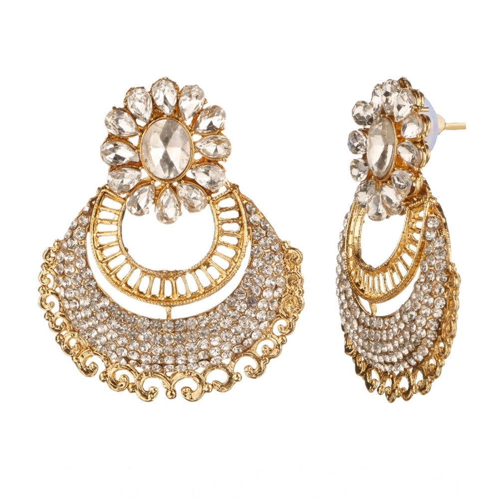 Generic Women's Rose Gold Plated Alloy Kundan Earrings & Mangtikka (White)
