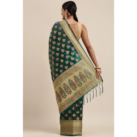 Generic Women's Organza Printed Saree With Unstitched Blouse (Sea Green, 5-6 Mtrs)
