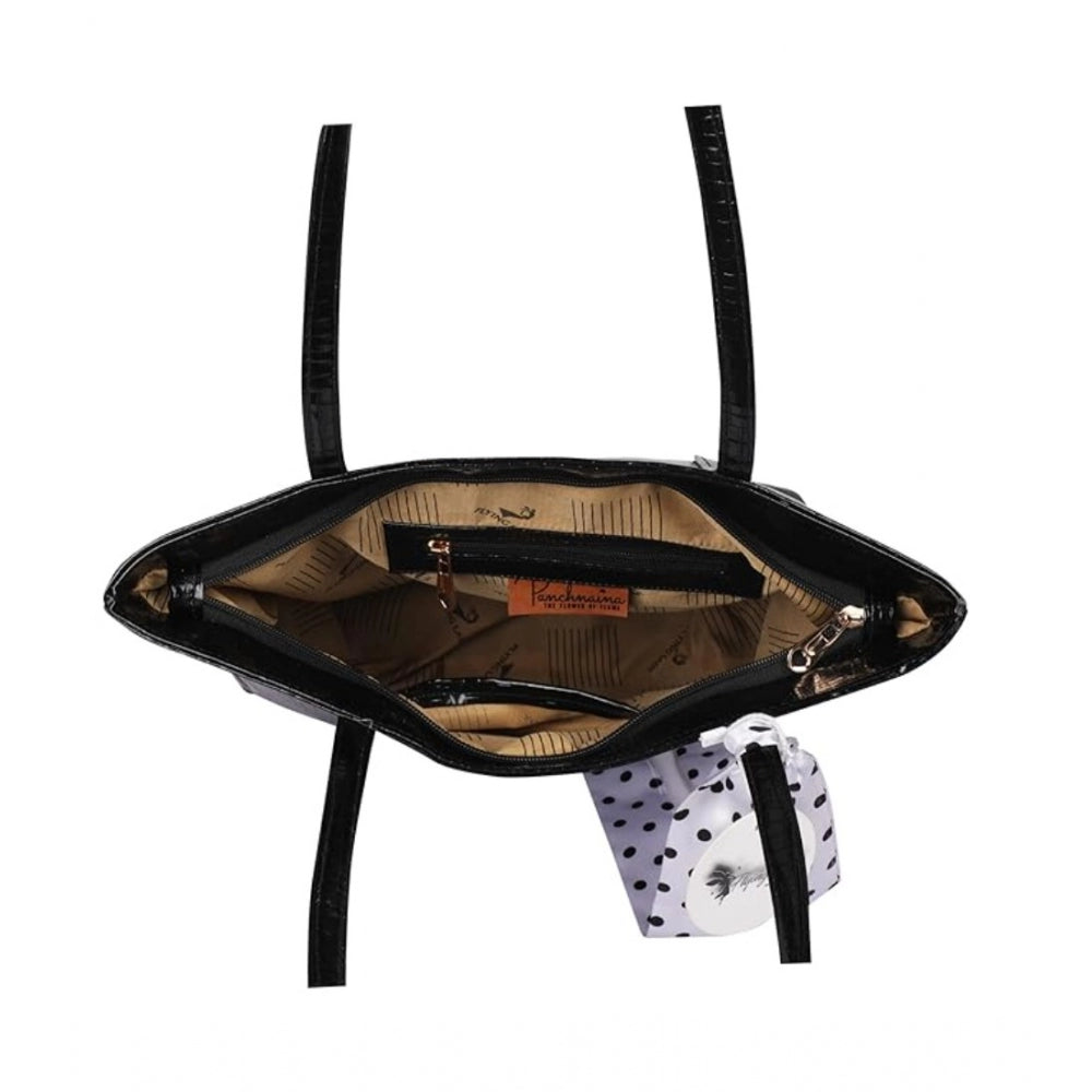 Generic Women's Polyurethane Textured, Croc Shoulder Bag (Black)