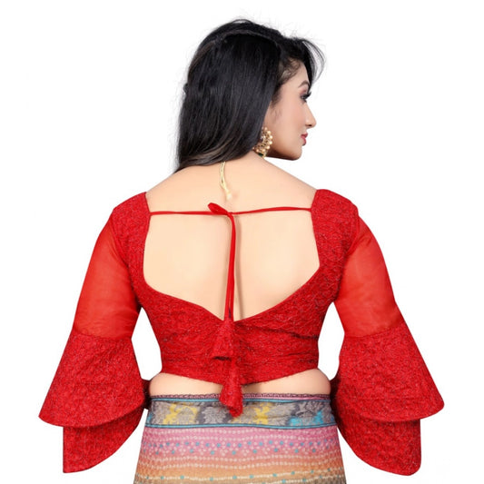 Generic Women's Organza Embroidery Readymade Blouse (Red, Size: Free Size)
