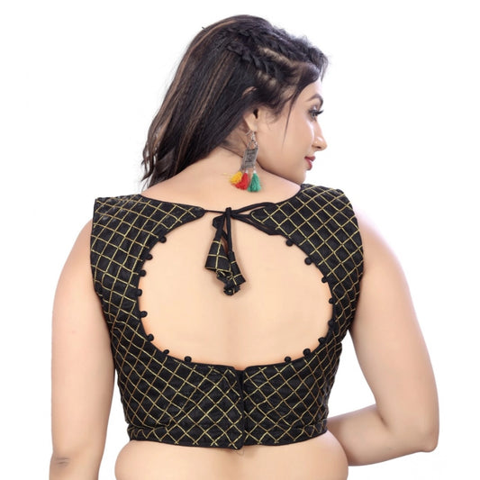 Generic Women's Satin Embroidery Readymade Blouse (Black, Size: Free Size)