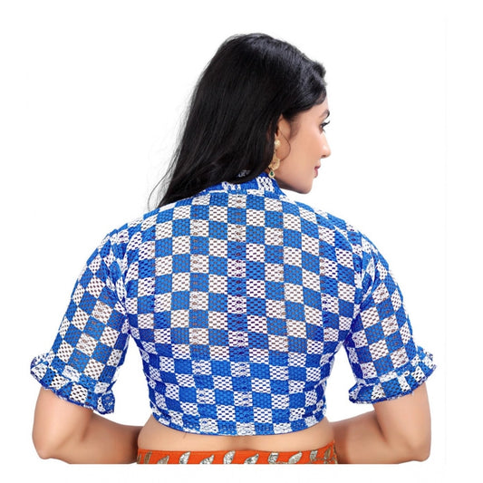 Generic Women's Cotton Blend Checks Readymade Blouse (Blue, Size: Free Size)