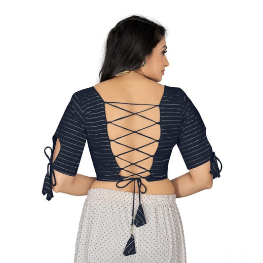 Generic Women's Cotton Thread Work Readymade Blouse (Navy Blue, Size: Free Size)