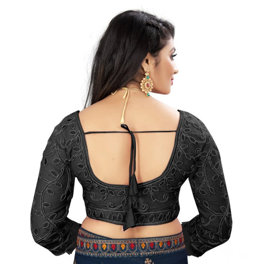 Generic Women's Nylon Net Embroidery Readymade Blouse (Black, Size: Free Size)